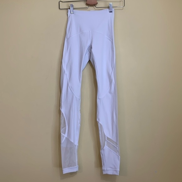 Lululemon White Wunder Under Train Mesh Panel Athletic Yoga Training Leggings 2 - Picture 1 of 16